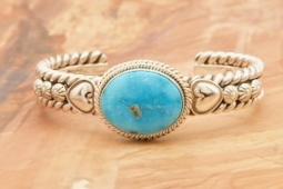 Artie Yellowhorse Genuine Sonoran Rose Turquoise Sterling Silver Heart Bracelet